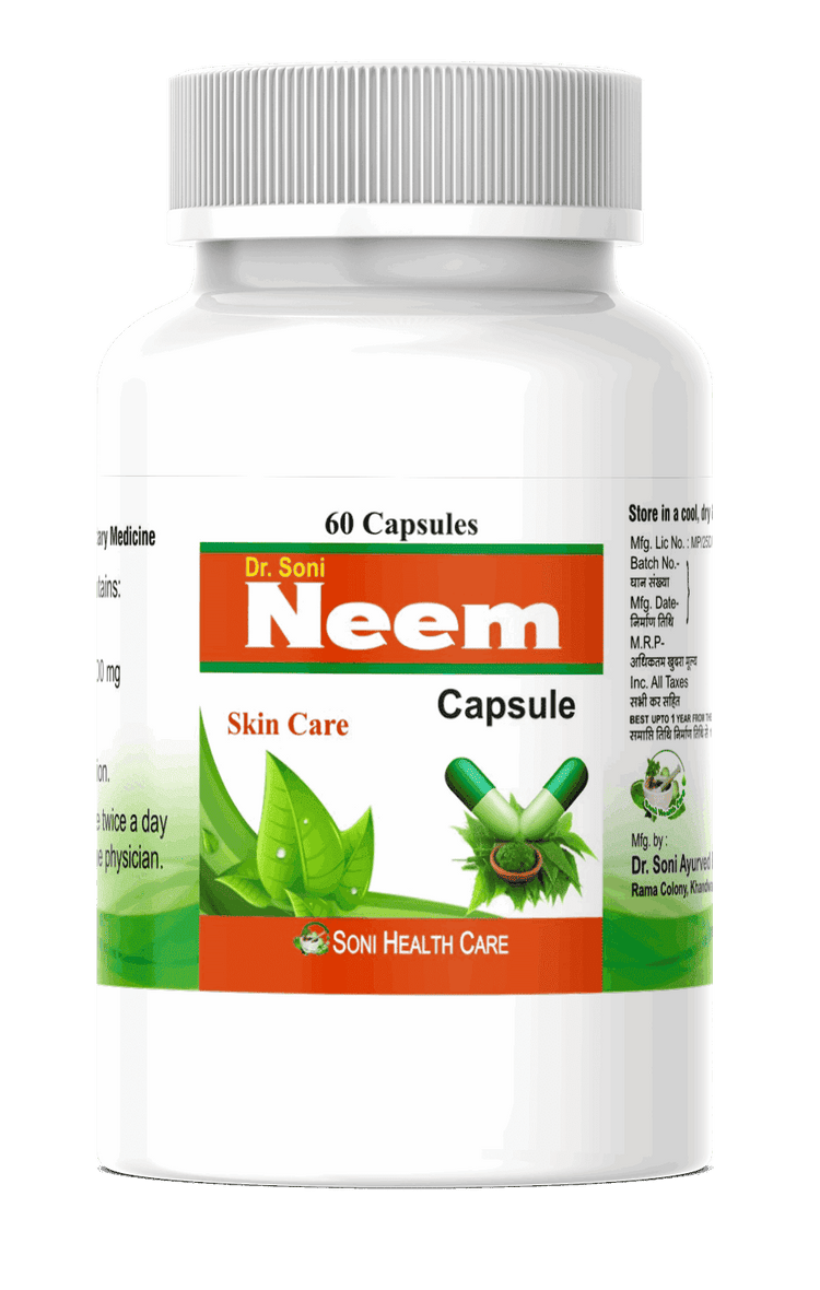 Dr. Soni Neem Capsules Detoxification |Strengthens Immunity | Nourishes Skin Cells, | Purifies Blood for Men & Women | Capsule 500mg (60 - Veg Capsules)