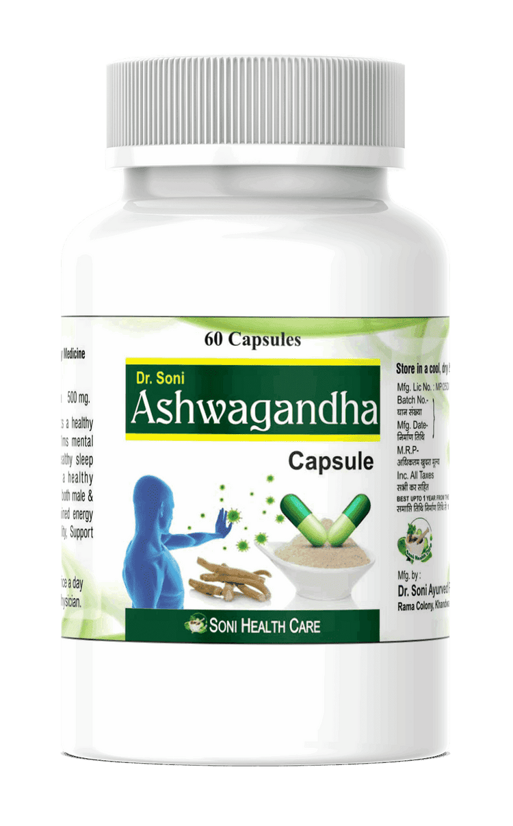 Dr.Soni Ashwagandha ayurvedic capsule stress relief Capsules for Improves Muscles Strength, Energy and Immunity Booster,Stress, Ashwagandha Capsules (Pack of 60 Capsules ),Ashwagandha Ayurvedic Capsules