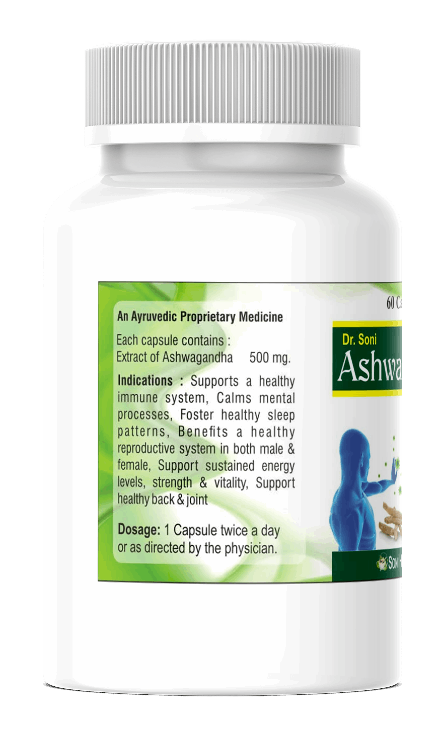 Dr.Soni Ashwagandha Capsules for Improves Muscles Strength, Energy and Immunity Booster,Stress, Ashwagandha Capsules (Pack of 60 Capsules )
