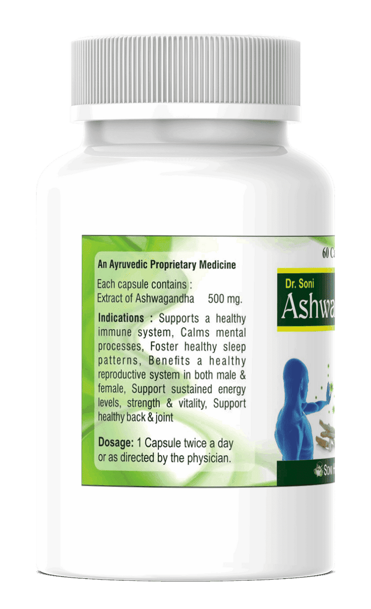 Dr.Soni Ashwagandha Capsules for Improves Muscles Strength, Energy and Immunity Booster,Stress, Ashwagandha Capsules (Pack of 60 Capsules ),Ashwagandha Ayurvedic Capsules