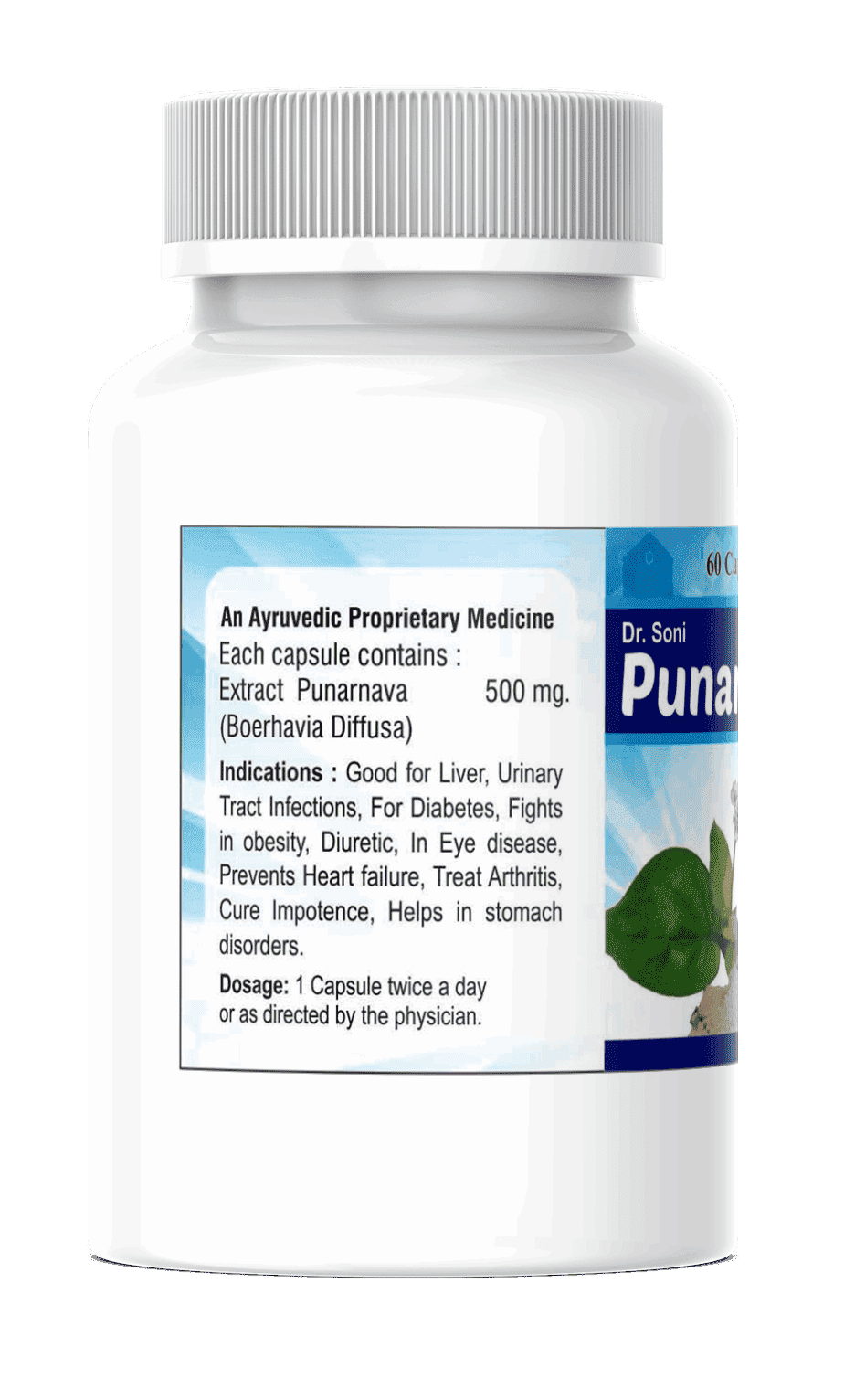 Dr. Soni Punarnava Capsules, Punarnavahills Punarnava Urinary & Liver Wellness (60 - Veg Capsules)