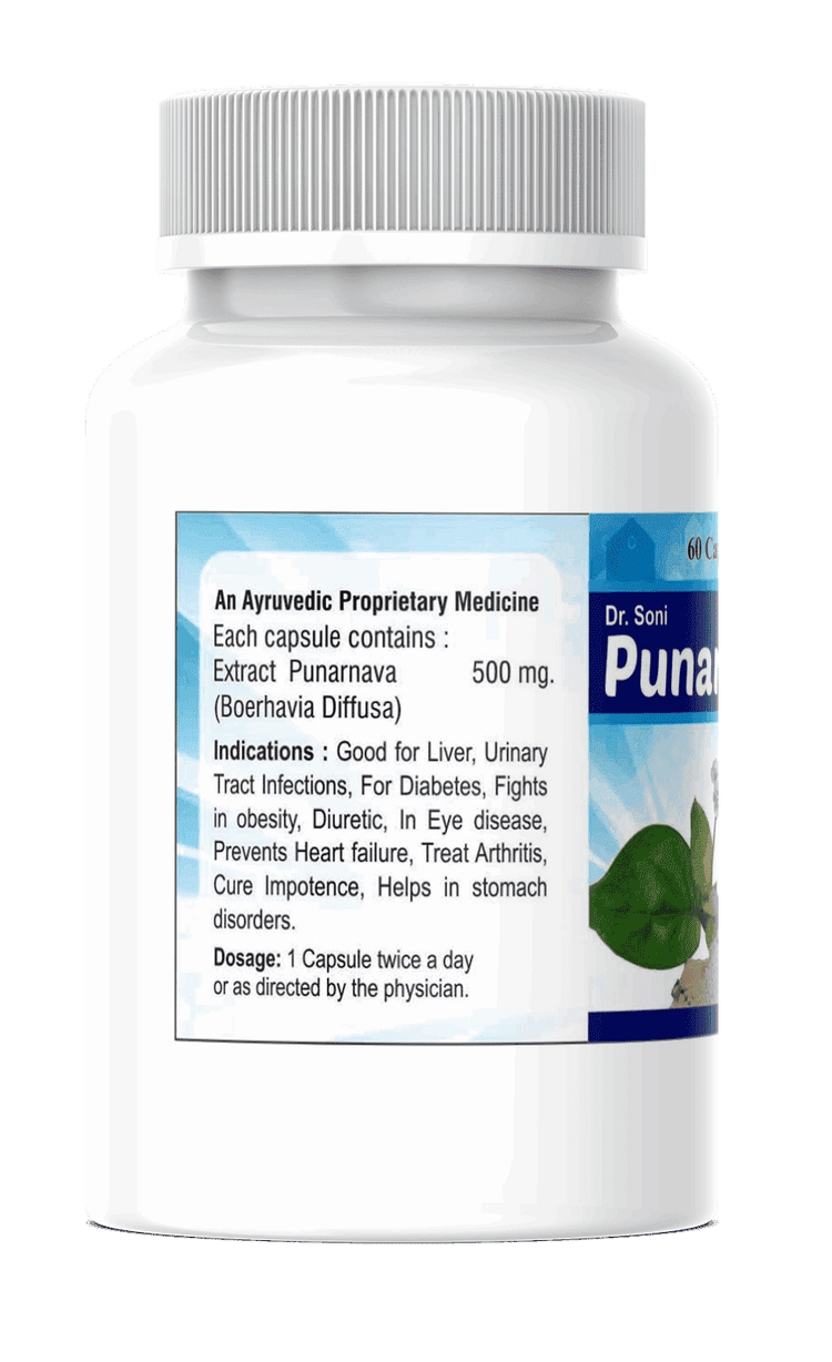 Dr. Soni Punarnava Capsules, Punarnavahills Punarnava Urinary & Liver Wellness (60 - Veg Capsules)