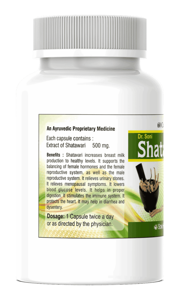 Dr. Soni Organic Shatavari Capsules for Women's Wellness Supplement (60 Capsule)