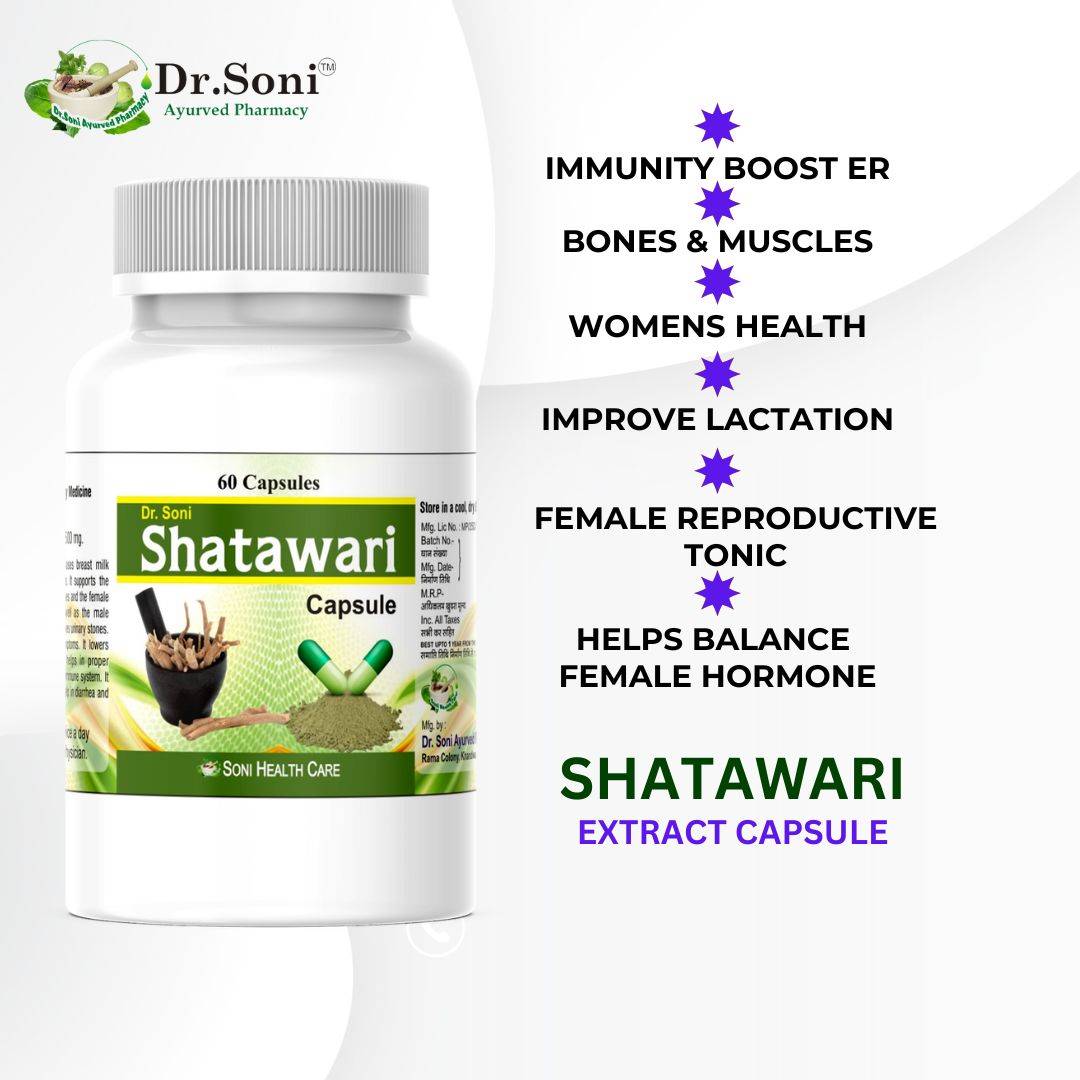 Dr. Soni Organic Shatavari Capsules for Women's Wellness Supplement (60 Capsule)
