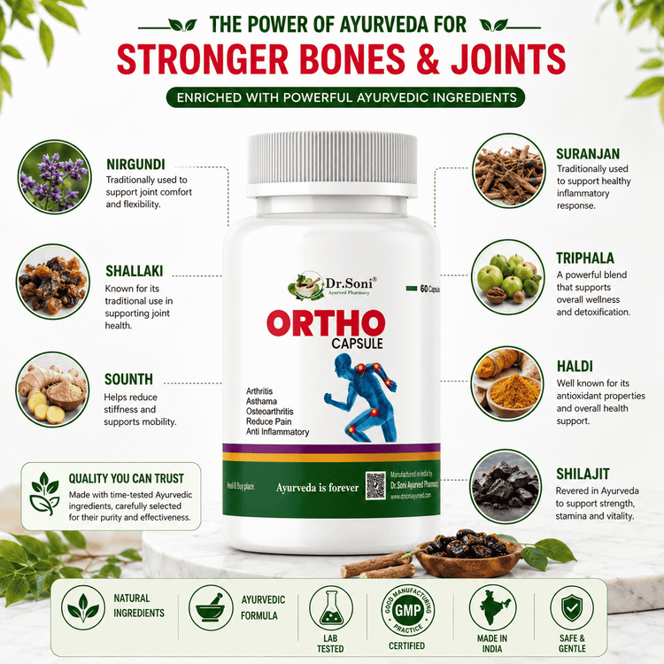 Dr. Soni Ortho Capsules | Joint Pain Relief, Gout & Arthritis Support | Bone & Cartilage Strength | Natural Anti-Inflammatory Herbal Supplement | 60 Veg Capsules