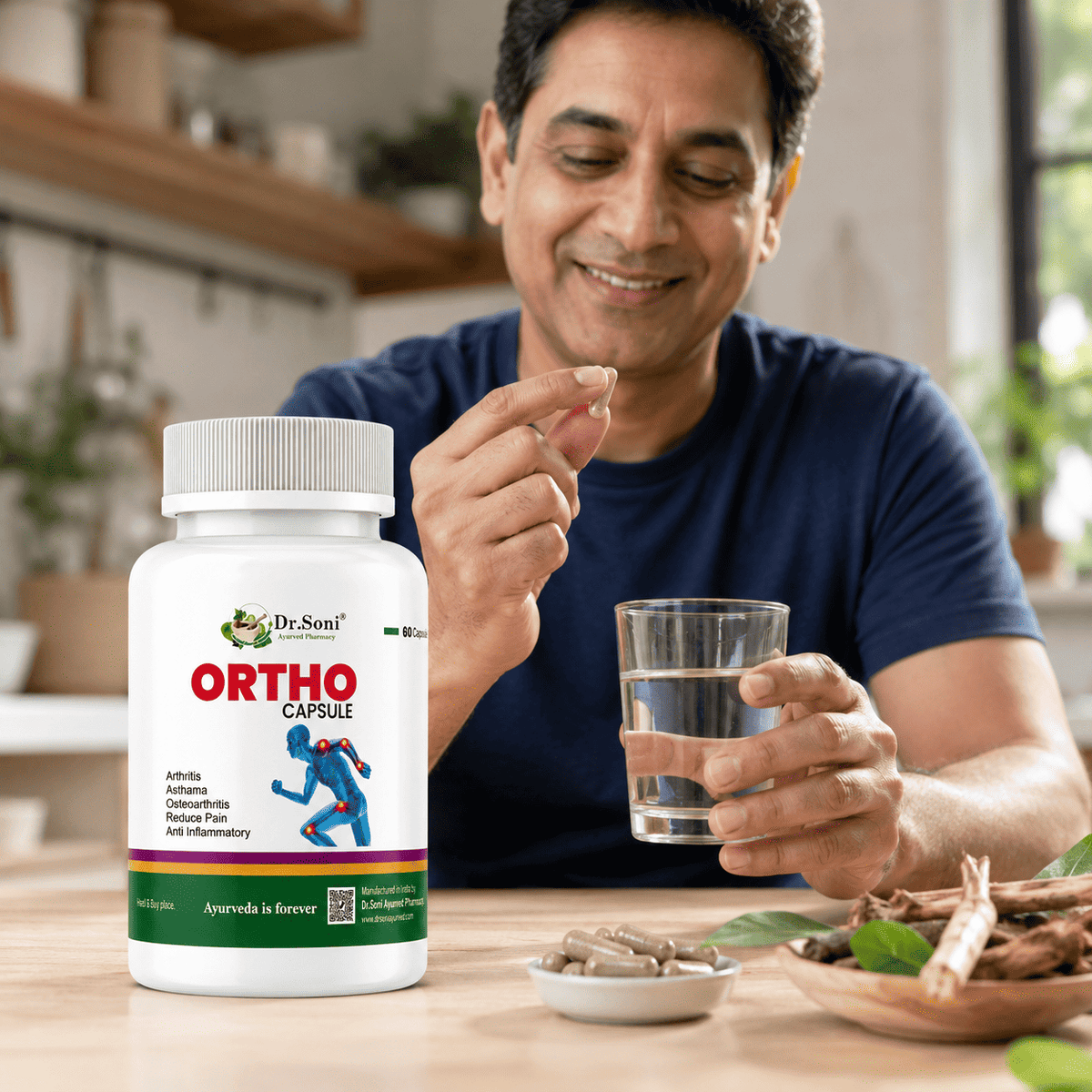 Dr. Soni Ortho Capsules | Joint Pain Relief, Gout & Arthritis Support | Bone & Cartilage Strength | Natural Anti-Inflammatory Herbal Supplement | 60 Veg Capsules