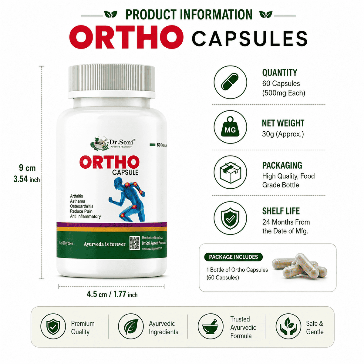 Dr. Soni Ortho Capsules | Joint Pain Relief, Gout & Arthritis Support | Bone & Cartilage Strength | Natural Anti-Inflammatory Herbal Supplement | 60 Veg Capsules