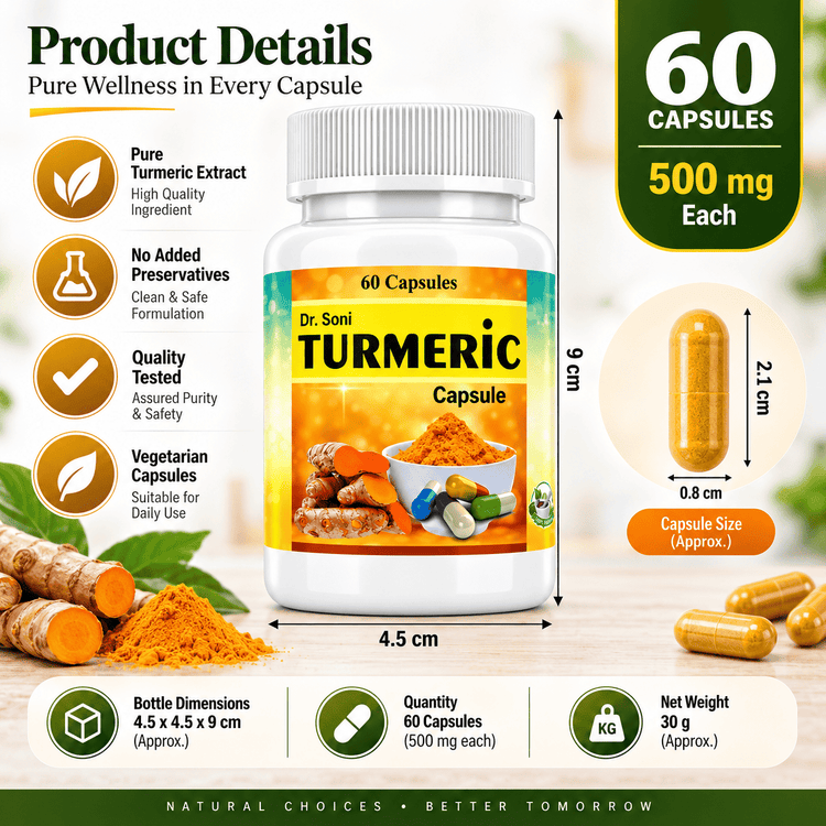 Dr.Soni Turmeric Curcumin for Boosts Immunity and Overall Health | Anti-Inflammatory | Antioxidant | - 60 Capsules Pack of 1 Extract Capsule