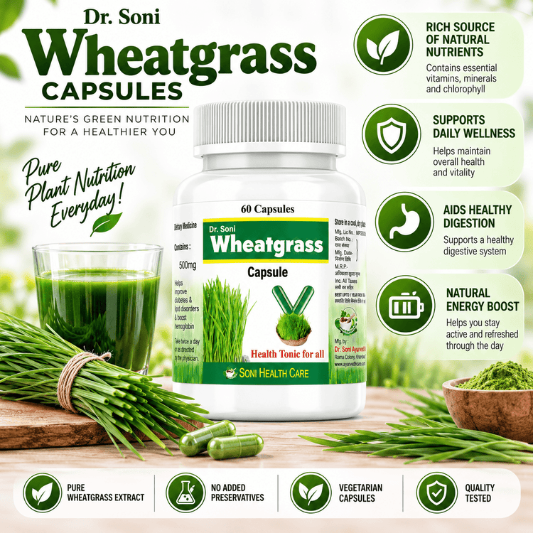 Dr.Soni Wheatgrass Extract Capsule | Natural Antioxidant Superfood | Herbal Supplement to Help Detoxify the Liver, Cleanse the Digestive System, and Purify Blood