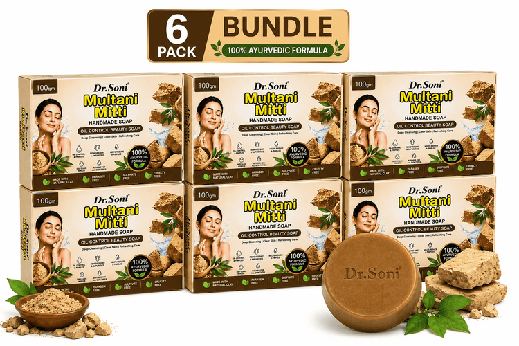 Dr. Soni Multani Mitti Handmade Soap 100gx6 Pack | Ayurvedic Natural Bath Soap with Vitamin E, Tea Tree Oil & Virgin Coconut Oil | Oil Control, Deep Cleansing, Acne Care & Healthy Skin