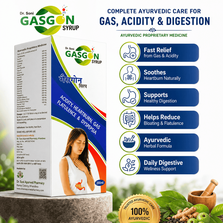Dr.Soni Ayurvedic Digestive Gasgon Syrup Tonic Supplement for Gut Health,Promote, Body Relief from Constipation,Acidity & Bloating (200ml Pack of 1)
