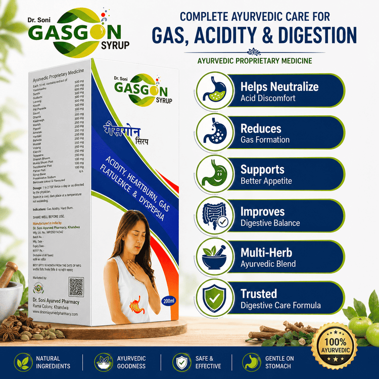 Dr.Soni Ayurvedic Digestive Gasgon Syrup Tonic Supplement for Gut Health,Promote, Body Relief from Constipation,Acidity & Bloating (200ml Pack of 1)