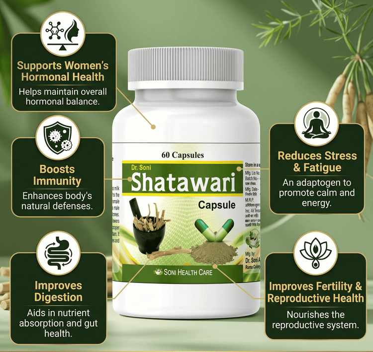 Dr. Soni Organic Shatavari Capsules for Women's Wellness Supplement (60 Capsule)